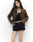 Low pixel Studded Buckle Collar Cropped Jacket