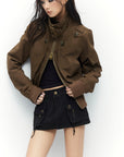 Low pixel Studded Buckle Collar Cropped Jacket