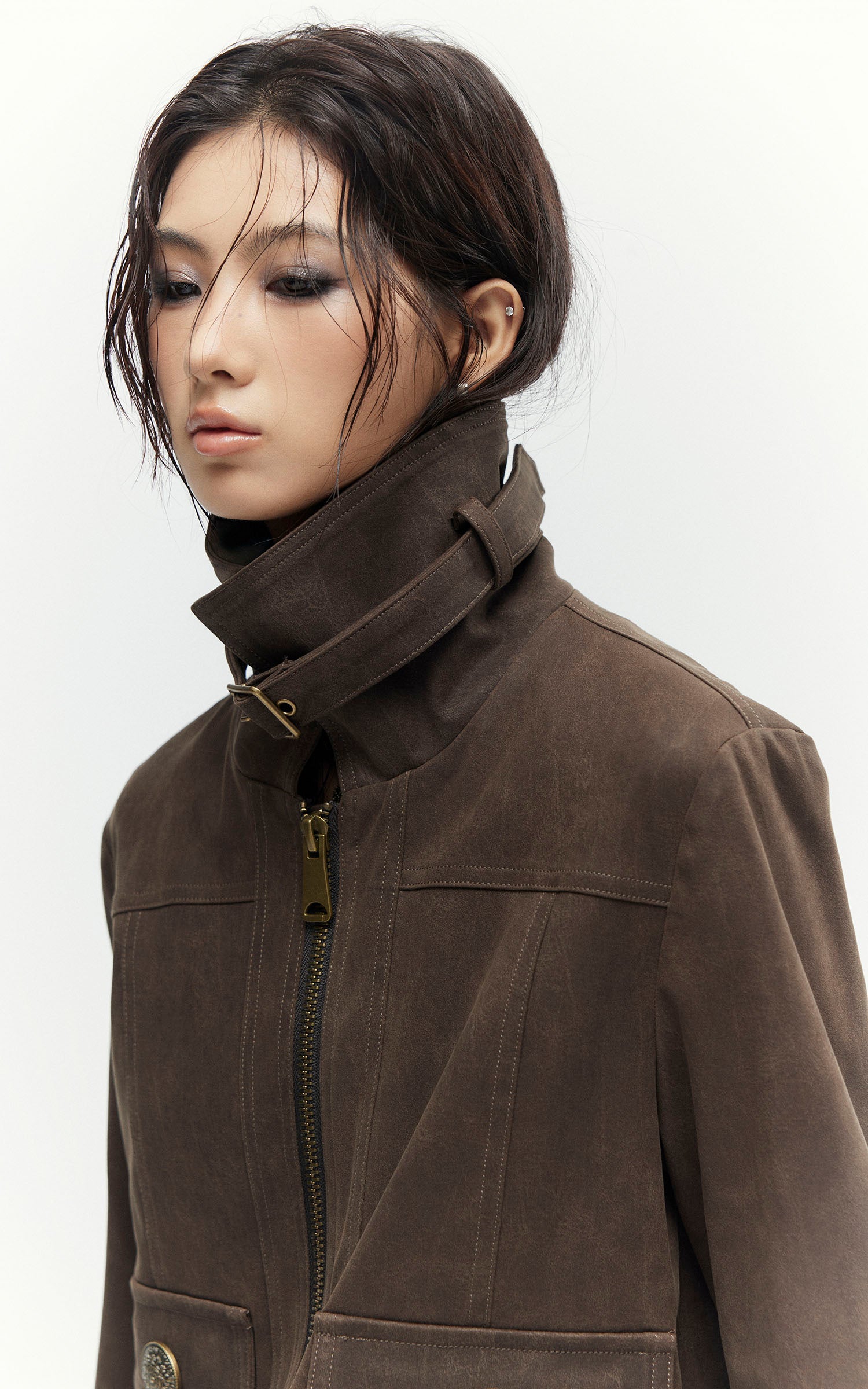 Low pixel ダメージ加工ユーティリティクロップドジップジャケット