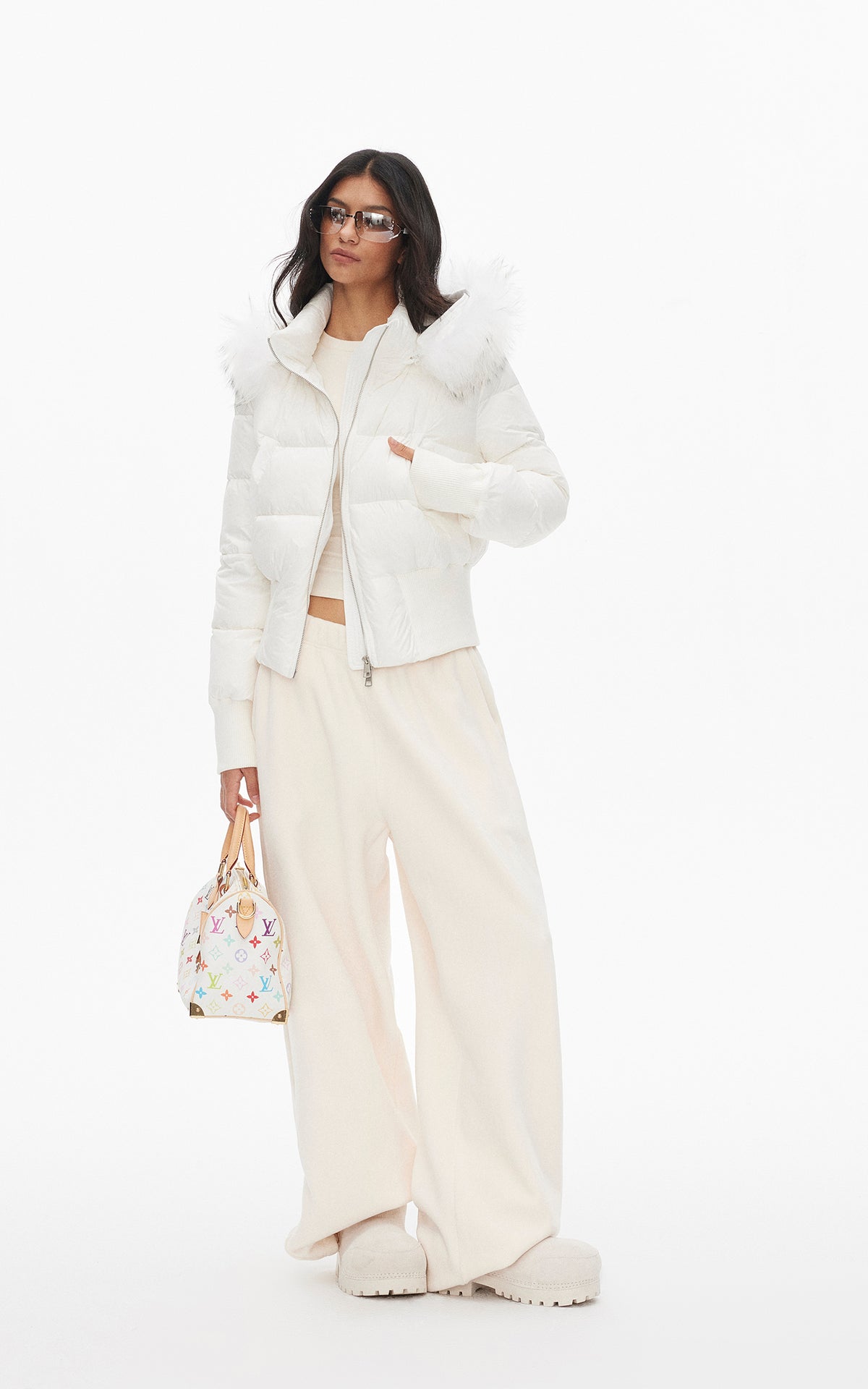 0122stepll Ensemble trois pièces : veste zippée en polaire, t-shirt ajusté et pantalon large