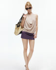 IAMXIAA Low-Rise Belted Micro Mini Skirt in Plum Purple