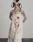 DOINDULGE Embroidered Snake and Flower Layered Linen Dress