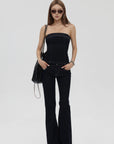 IAMXIAA Strapless Denim Top and Flared Pants Two-Piece Set