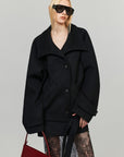 0122stepll Sculpted High Collar Belted Jacket
