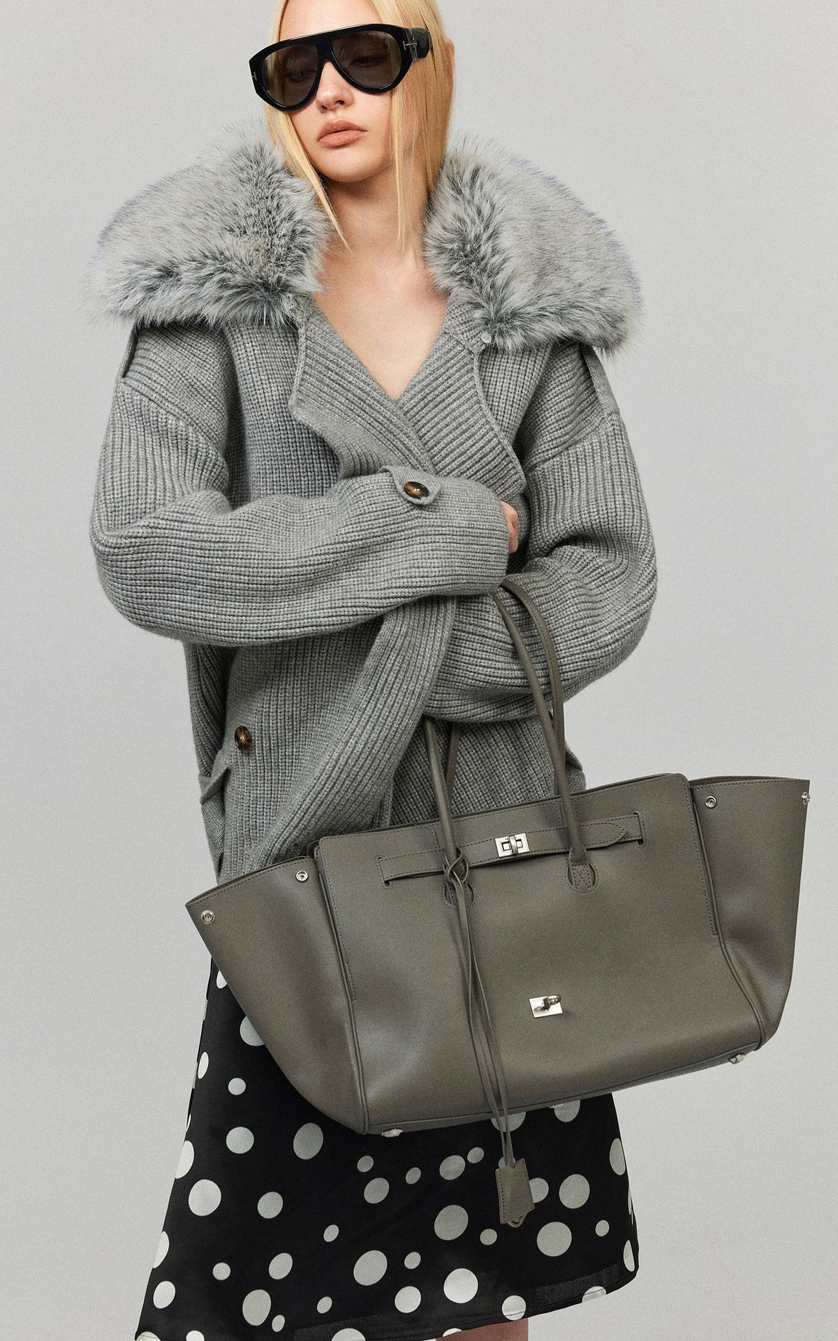 0122stepll Plush Wool Collar Belted Knit Jacket