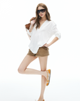 IAMXIAA V Neck Long Sleeve Tee Casual Loose Fit Top