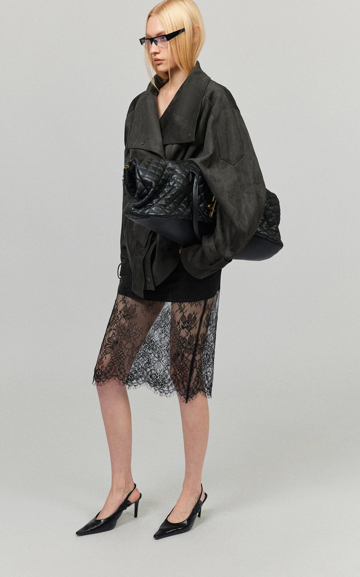 0122stepll Sheer Floral Lace Panel Low Rise Midi Skirt