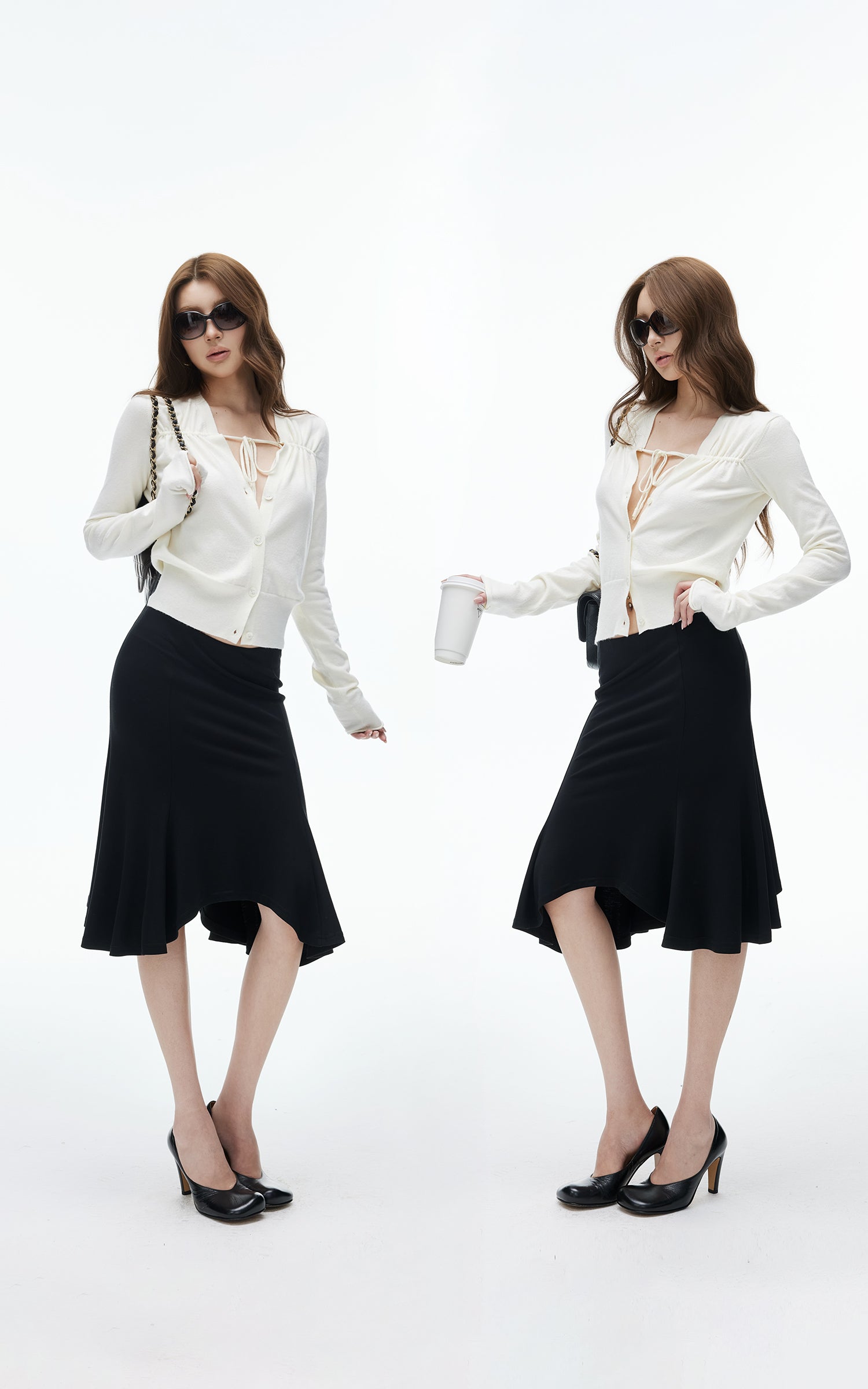 IAMXIAA Haut cardigan ajusté à col en V et laçage