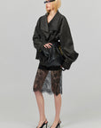 0122stepll Washed Suede Belted Biker Jacket