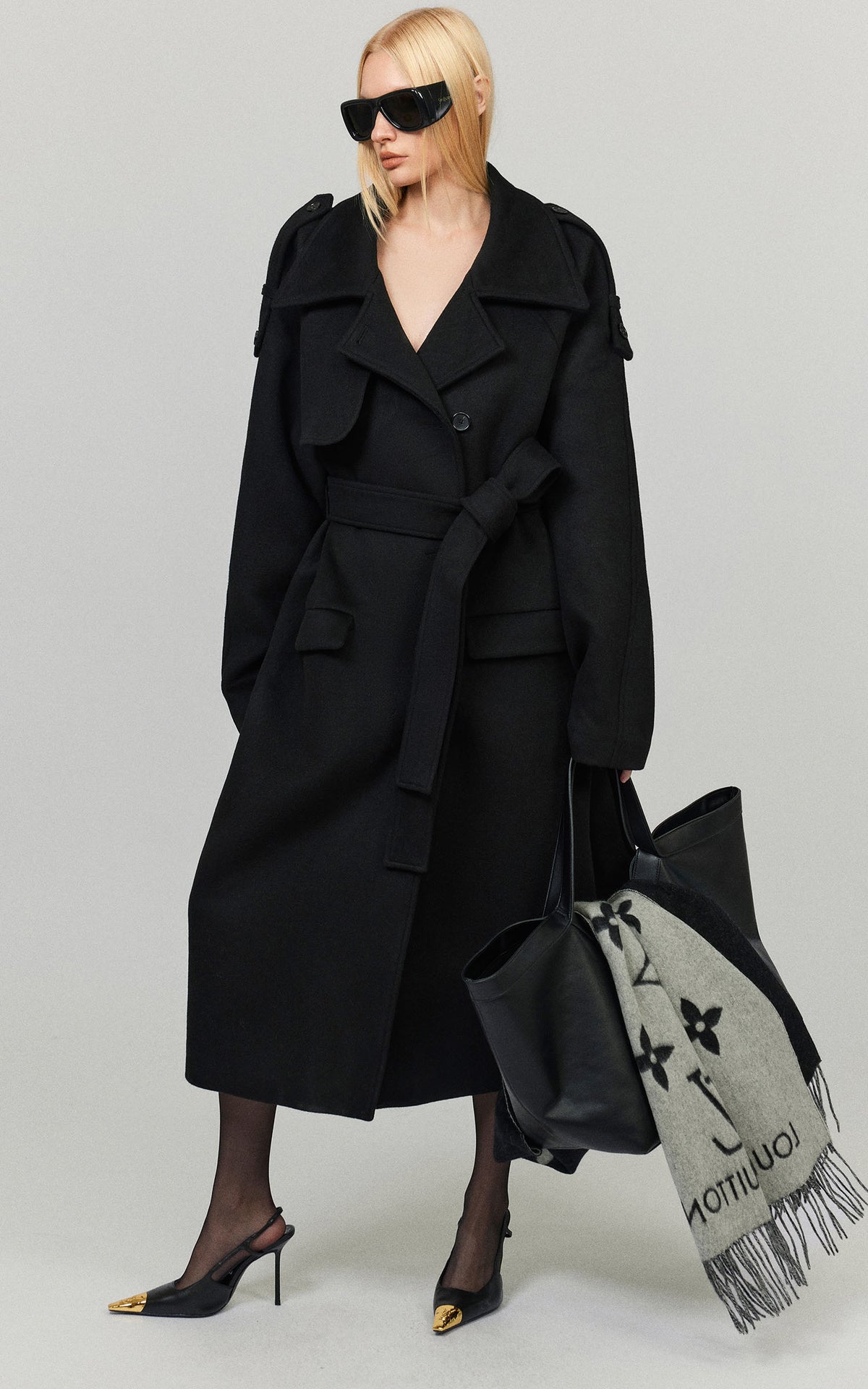 0122stepll Oversized Military Belted Long Wool Trench Coat