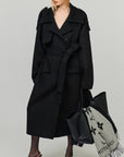 0122stepll Oversized Military Belted Long Wool Trench Coat