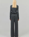 0122stepll High-Neck Zip Knit Cardigan & Foldover Wide-Leg Pants Set
