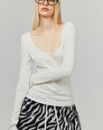 0122stepll Sculpted Scoop Neck Notch Long Sleeve Fitted Top