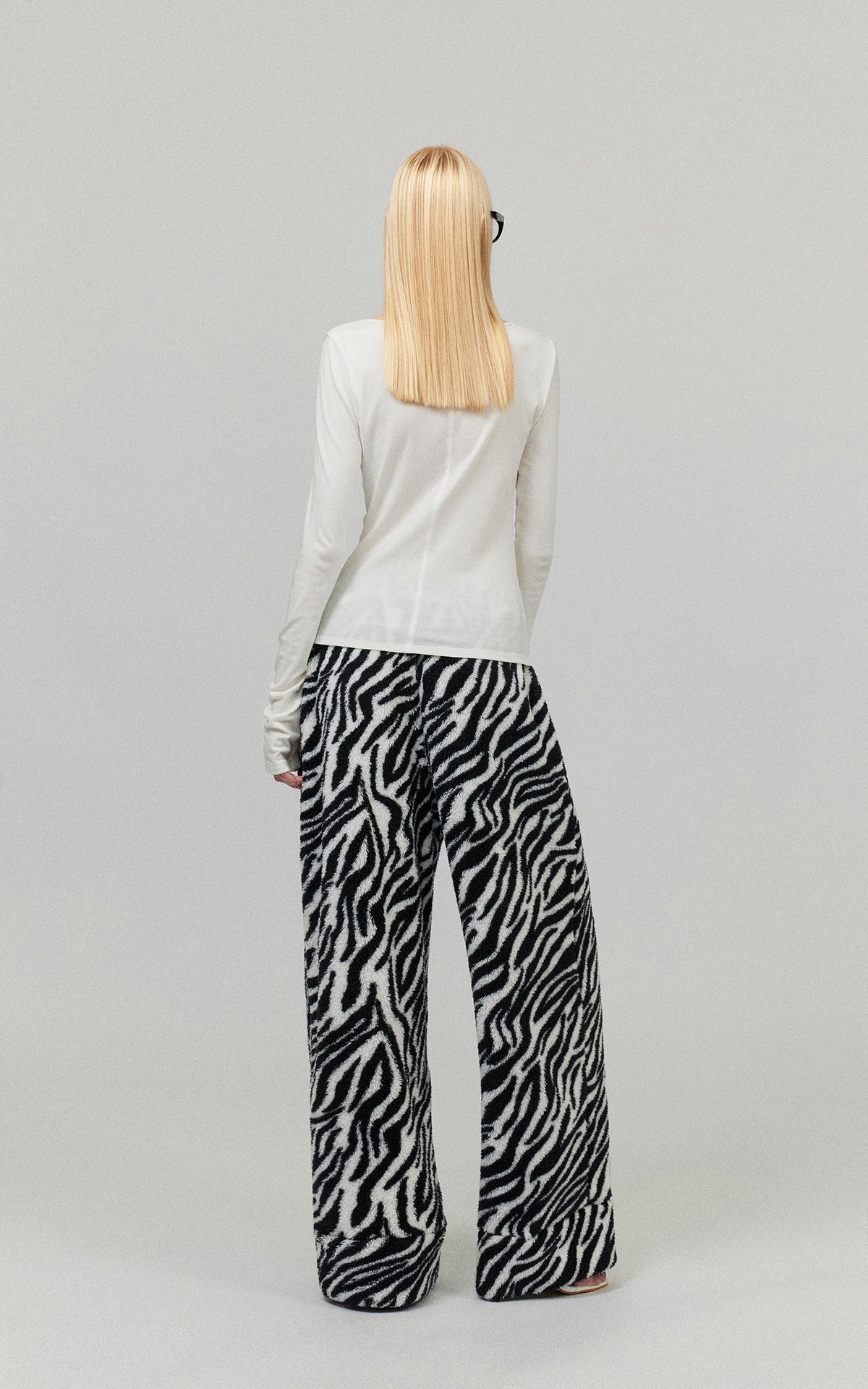 0122stepll Zebra Plush Drawstring Wide Leg Pants