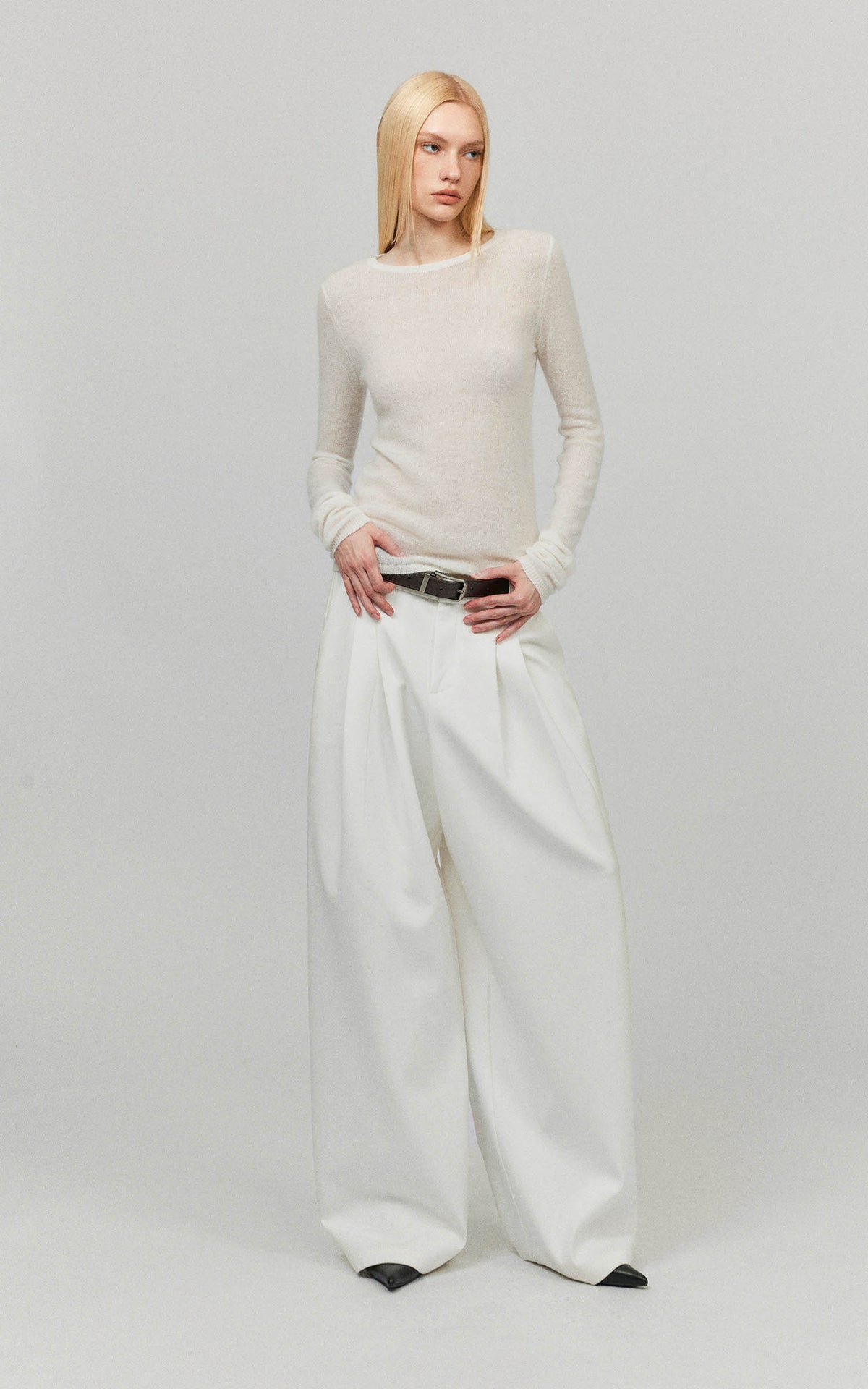 0122stepll Sheer Mohair Slim Long Sleeve Knit Top