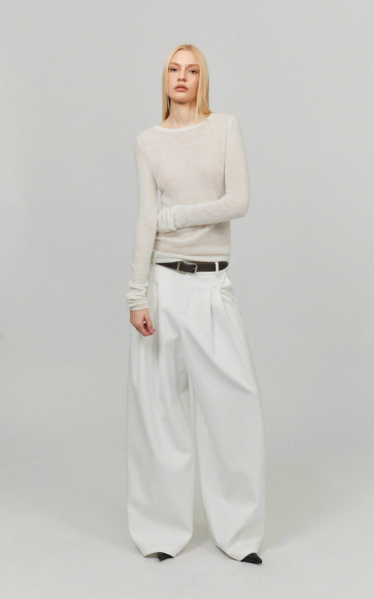 0122stepll Sheer Mohair Slim Long Sleeve Knit Top