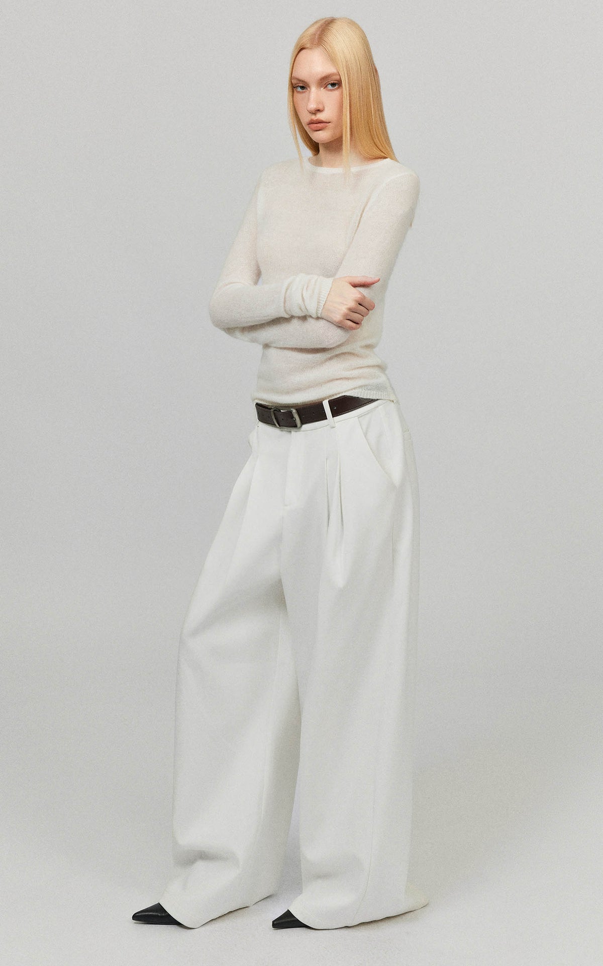 0122stepll Sheer Mohair Slim Long Sleeve Knit Top