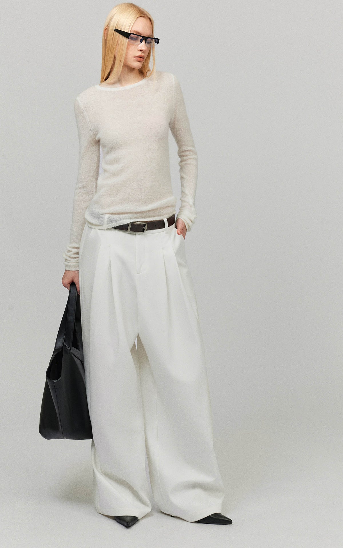 0122stepll Sheer Mohair Slim Long Sleeve Knit Top