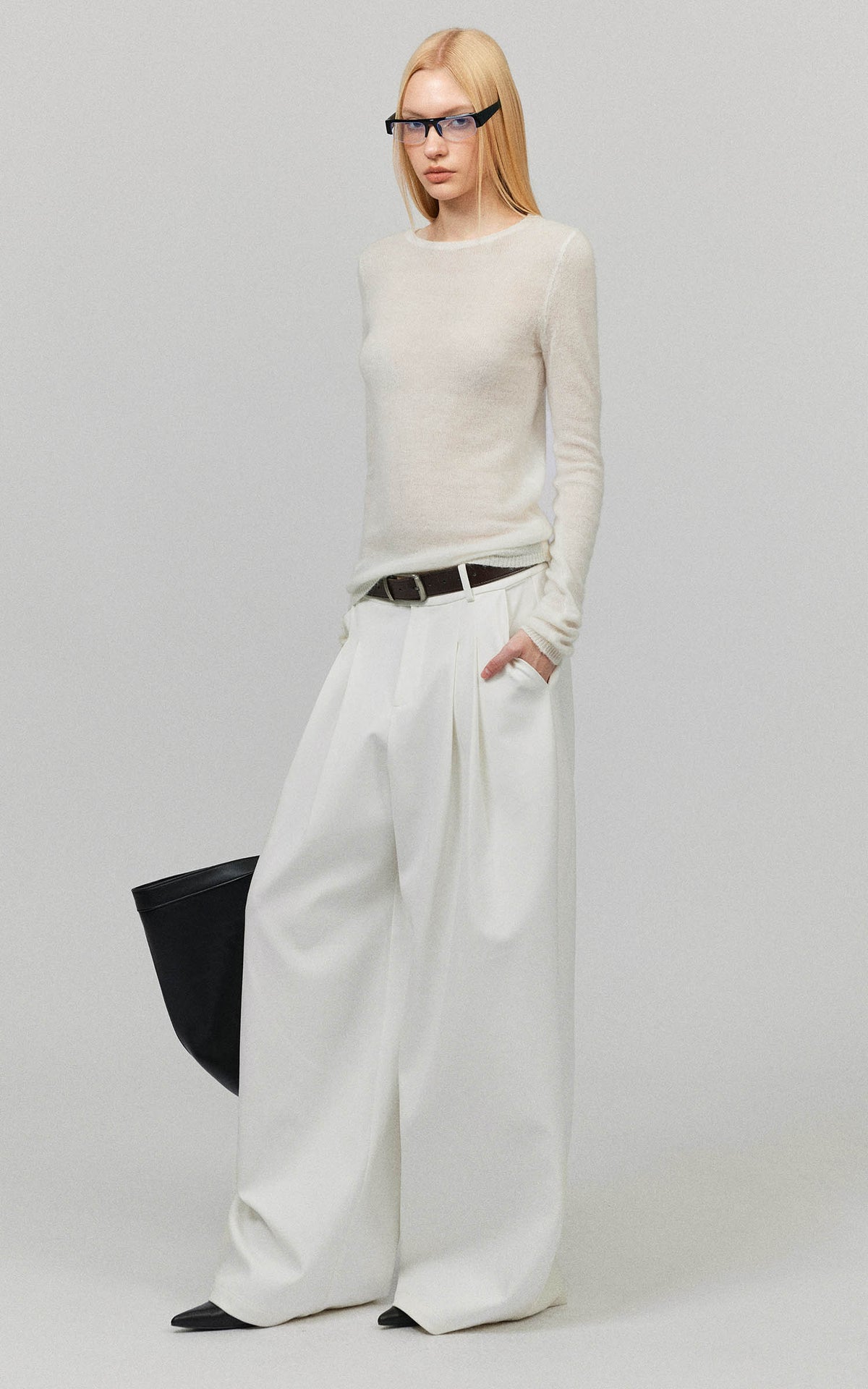 0122stepll Sheer Mohair Slim Long Sleeve Knit Top