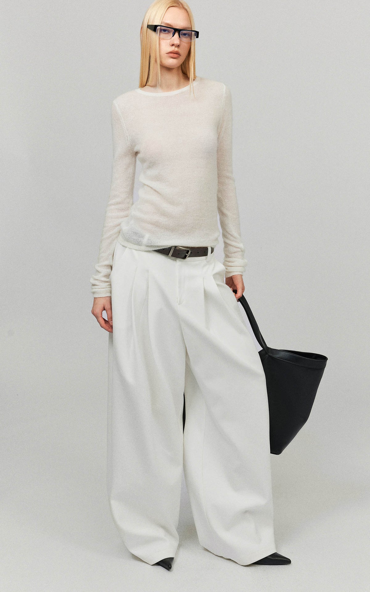 0122stepll Sheer Mohair Slim Long Sleeve Knit Top