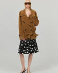 0122stepll Vintage Suede Oversized Double Breasted Belted Trench Jacket