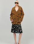 0122stepll Vintage Suede Oversized Double Breasted Belted Trench Jacket