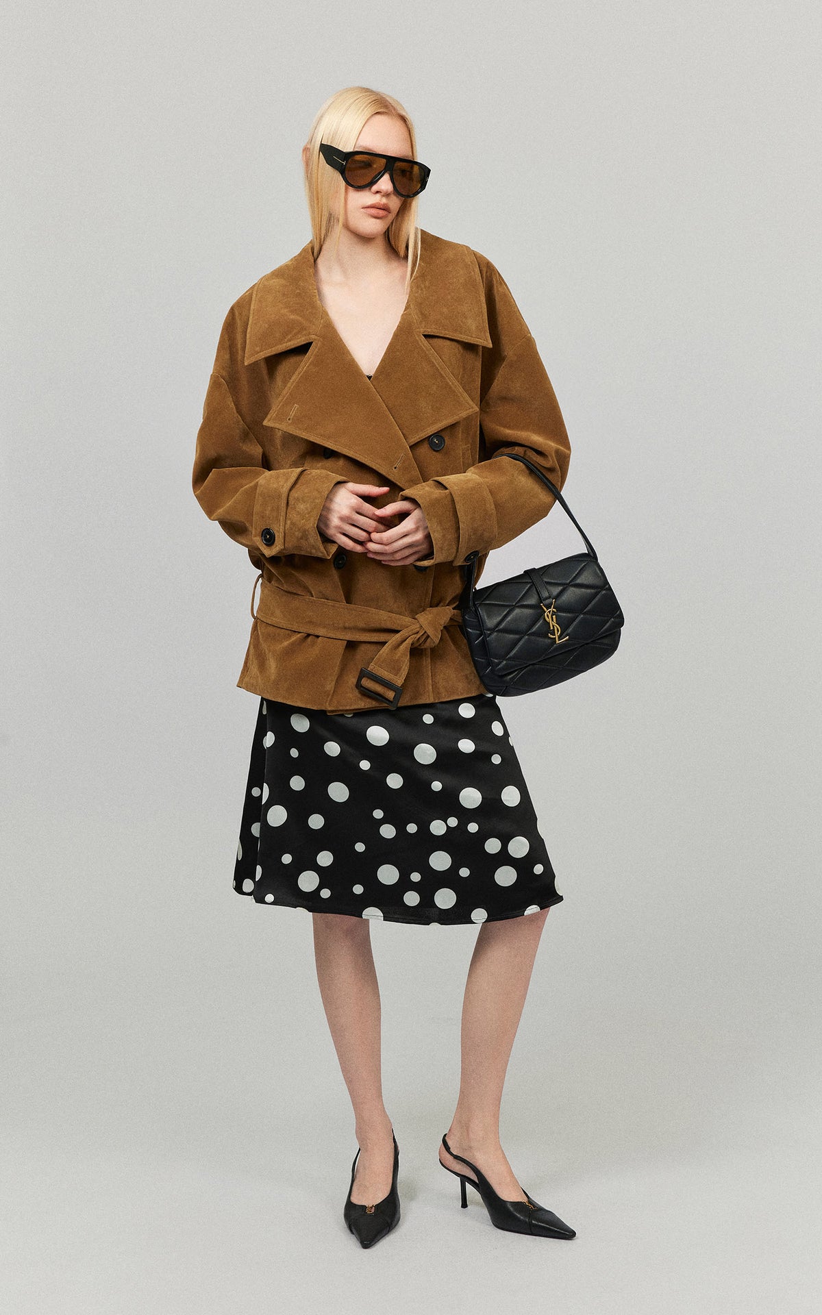 0122stepll Vintage Suede Oversized Double Breasted Belted Trench Jacket