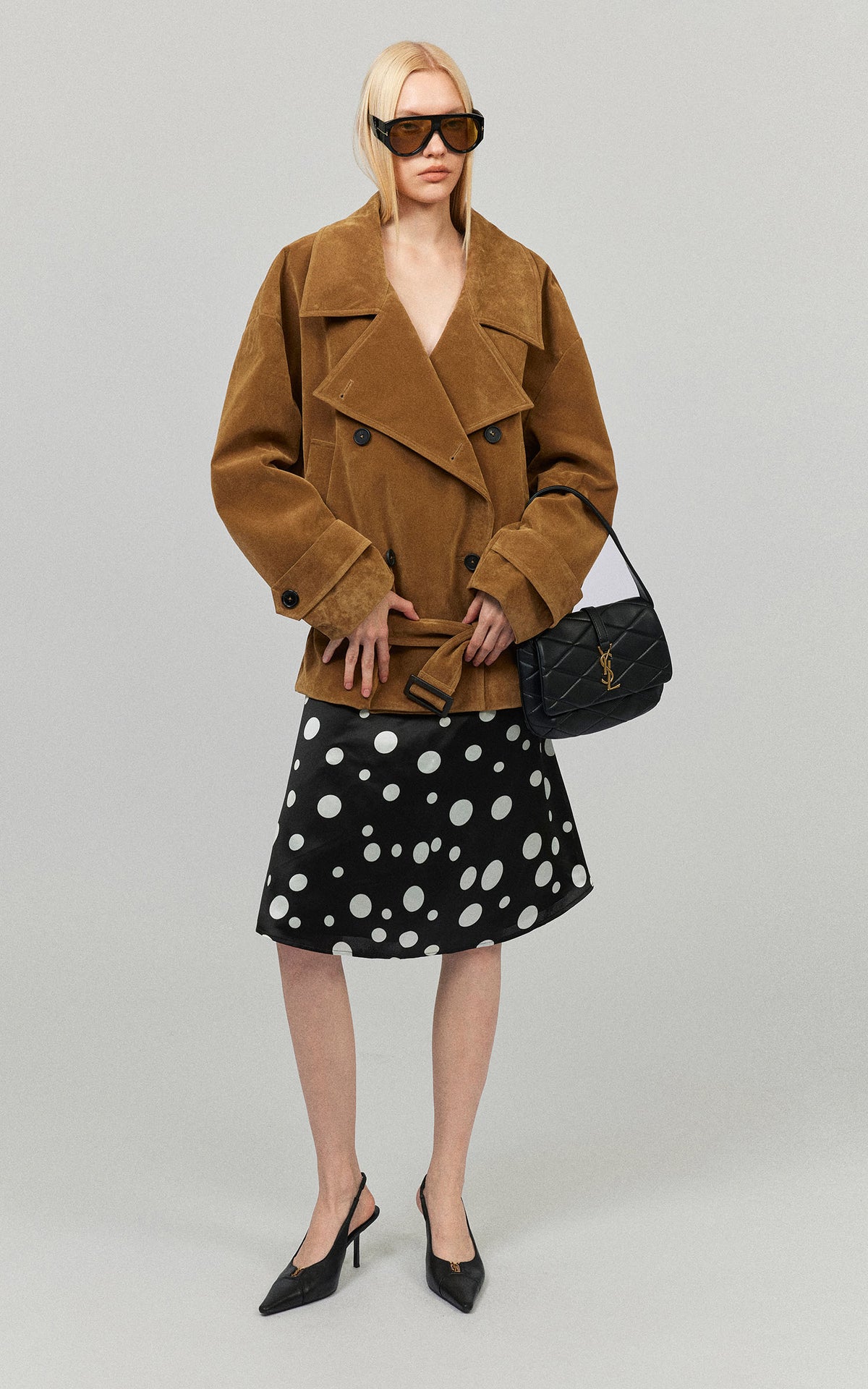 0122stepll Vintage Suede Oversized Double Breasted Belted Trench Jacket