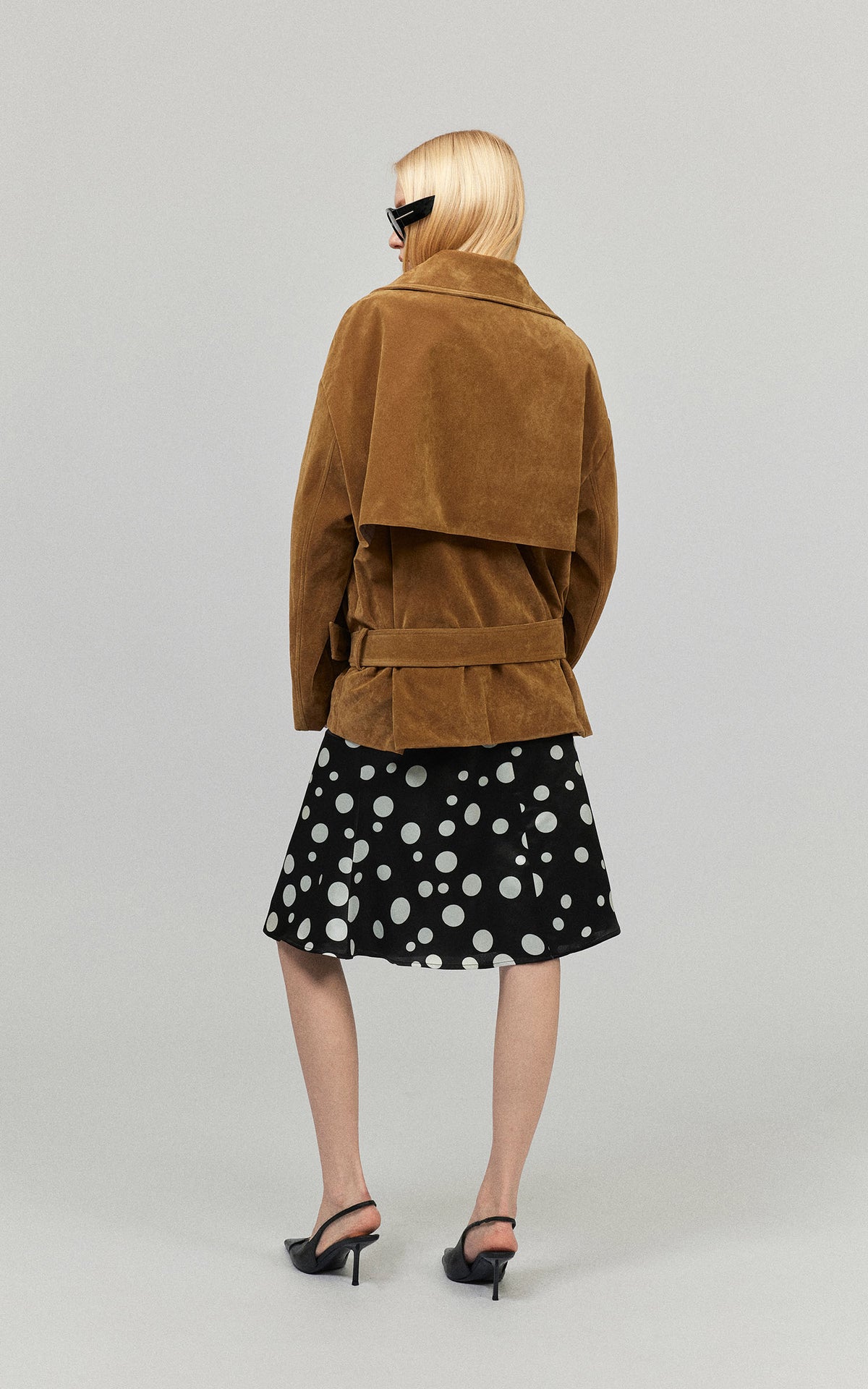 0122stepll Vintage Suede Oversized Double Breasted Belted Trench Jacket
