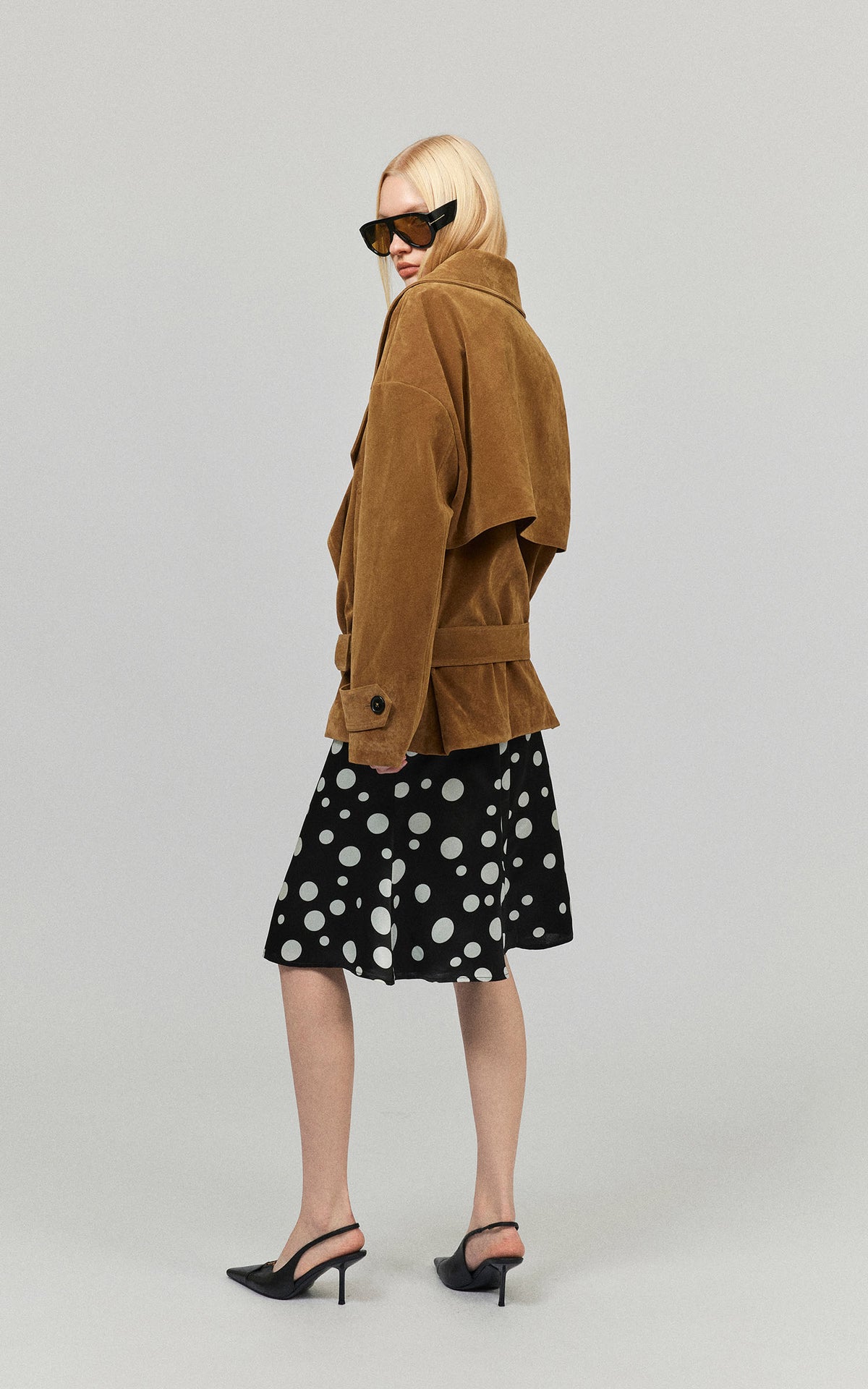 0122stepll Vintage Suede Oversized Double Breasted Belted Trench Jacket