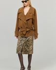 0122stepll Vintage Suede Oversized Double Breasted Belted Trench Jacket