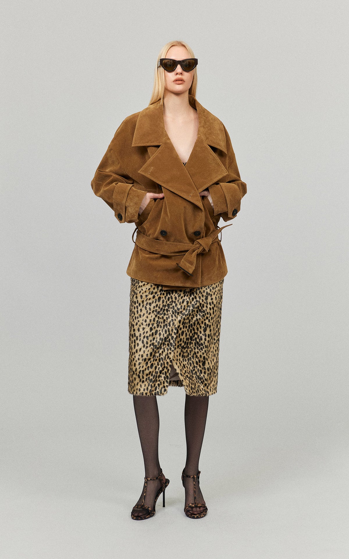 0122stepll Vintage Suede Oversized Double Breasted Belted Trench Jacket