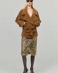 0122stepll Vintage Suede Oversized Double Breasted Belted Trench Jacket