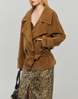 0122stepll Vintage Suede Oversized Double Breasted Belted Trench Jacket