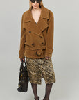 0122stepll Vintage Suede Oversized Double Breasted Belted Trench Jacket
