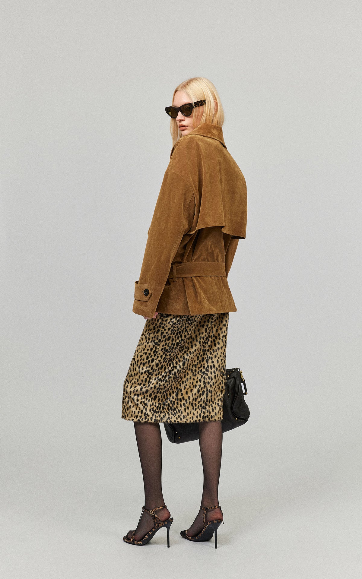 0122stepll Vintage Suede Oversized Double Breasted Belted Trench Jacket