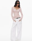 0122stepll Scoop Neck Button-Front Slim-Fit Long Sleeve T-Shirt