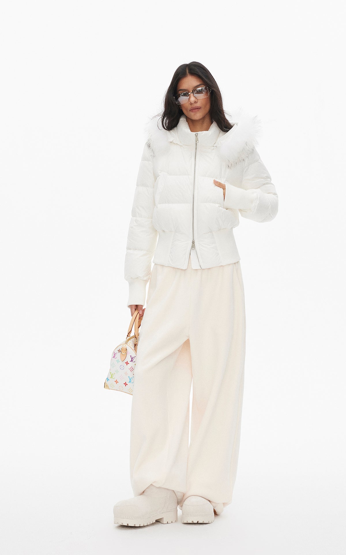 0122stepll Ensemble trois pièces : veste zippée en polaire, t-shirt ajusté et pantalon large