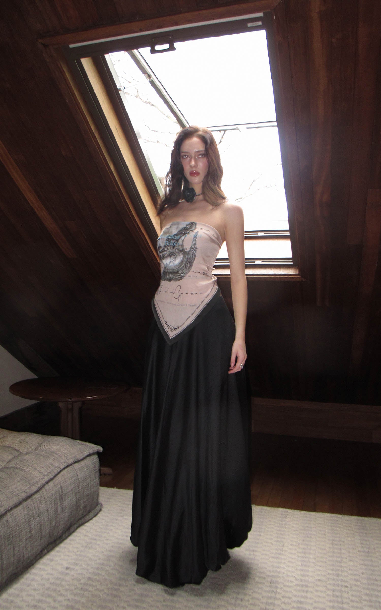 0122stepll Sculpted Asymmetrical Tube Top with Graphic Print