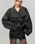 0122stepll Washed Suede Belted Biker Jacket