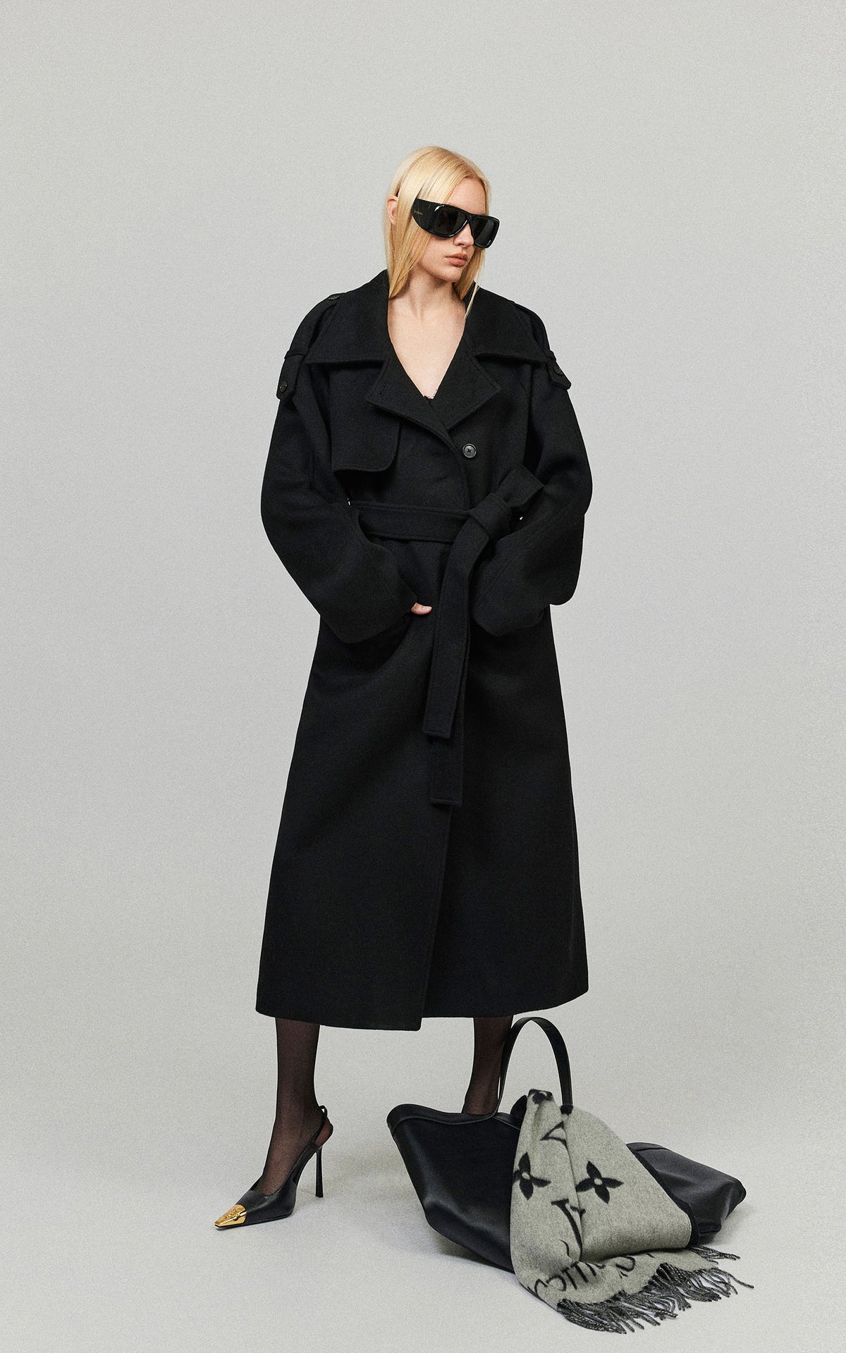 0122stepll Oversized Military Belted Long Wool Trench Coat