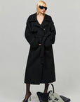 0122stepll Oversized Military Belted Long Wool Trench Coat