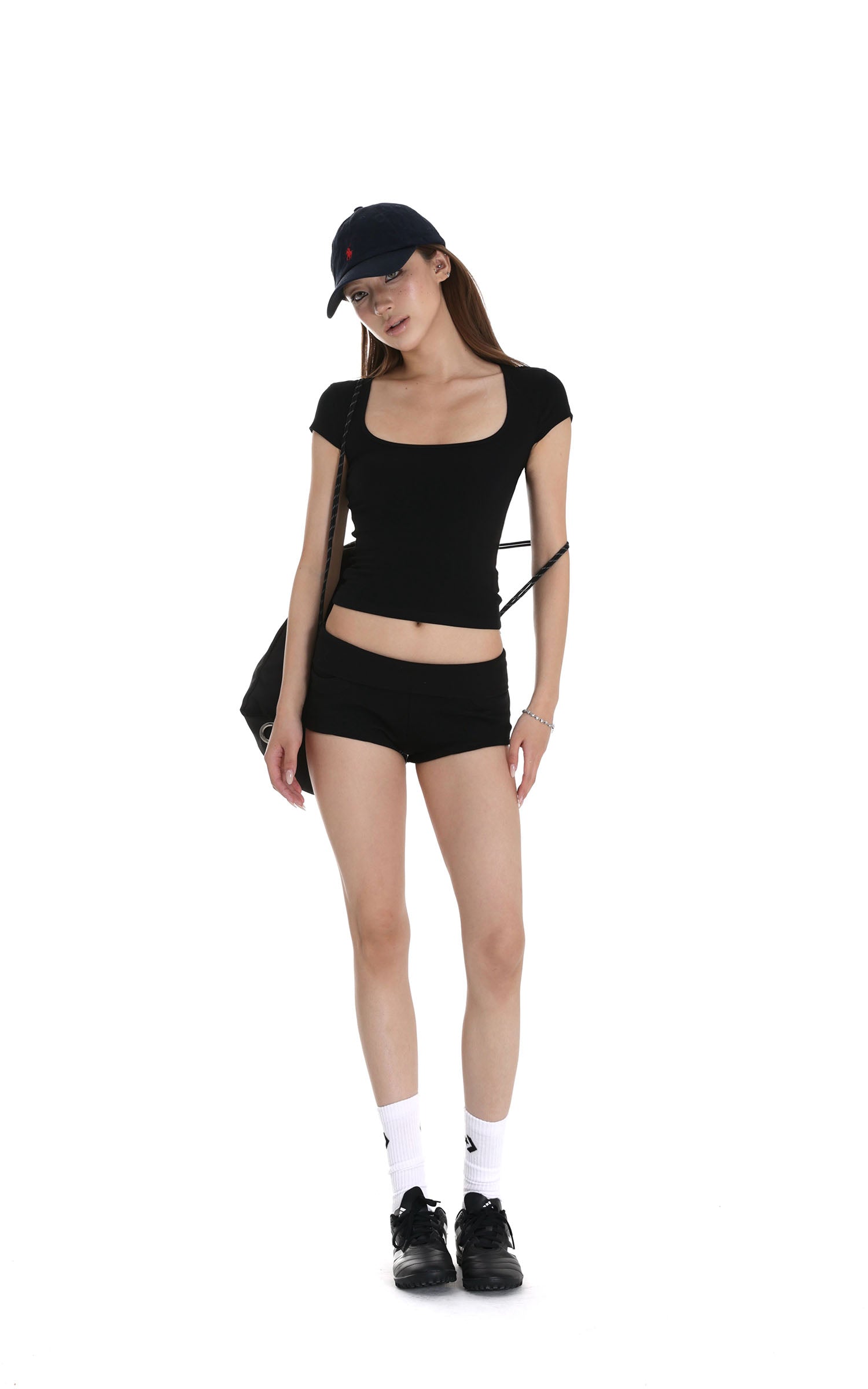 IAMXIAA Square Neck Fitted Short Sleeve T-Shirt