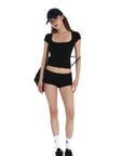 IAMXIAA Square Neck Fitted Short Sleeve T-Shirt