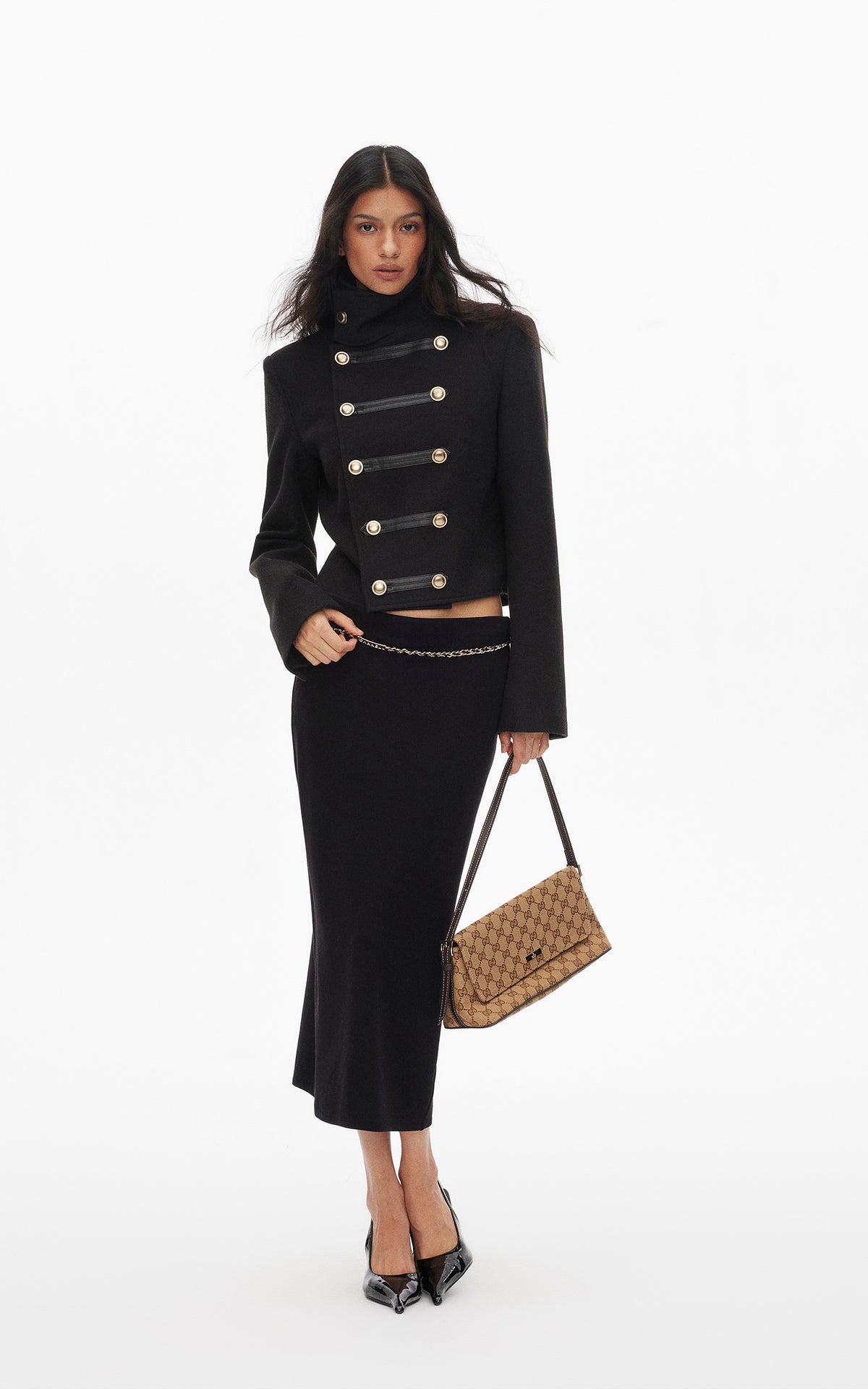 0122stepll High Collar Cropped Military Jacket
