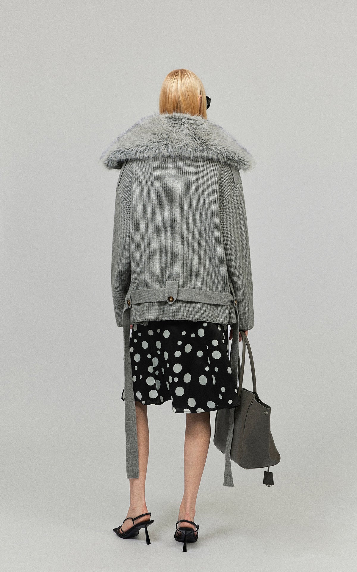 0122stepll Plush Wool Collar Belted Knit Jacket
