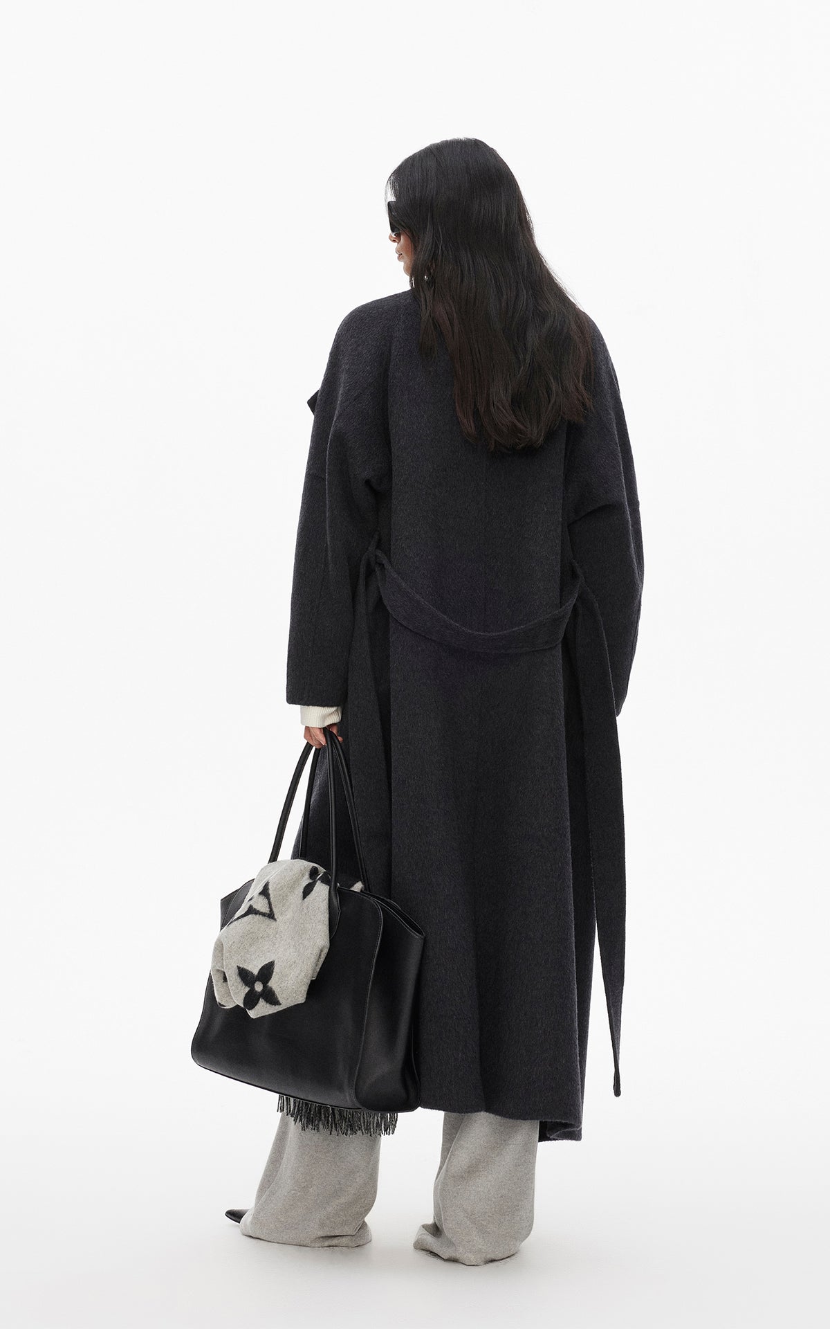 0122stepll Manteau long ample ceinturé à nouer