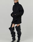 0122stepll Sculpted High Collar Belted Jacket