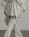 DOINDULGE Layered Pleated Panel Flared Trousers