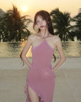 DreamyNerd Ruffle Cutout Halter Maxi Dress - PINKPARKS